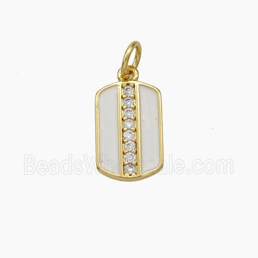 Copper Rectangle Pendant Pave Zirconia White Enamel Gold Plated