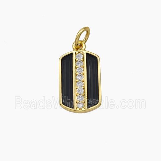 Copper Rectangle Pendant Pave Zirconia Black Enamel Gold Plated