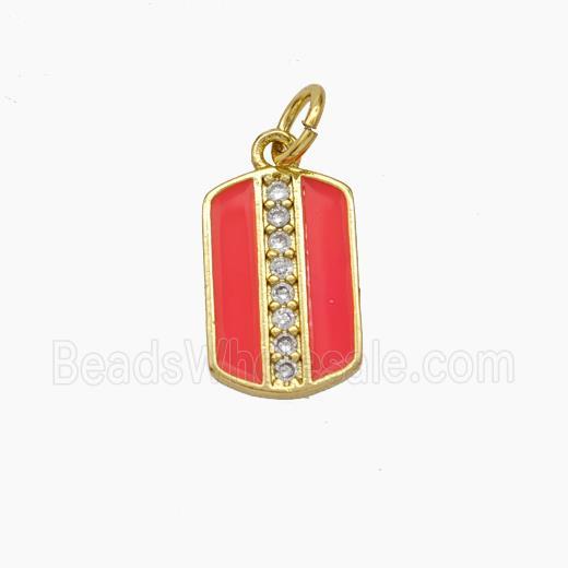 Copper Rectangle Pendant Pave Zirconia Red Enamel Gold Plated