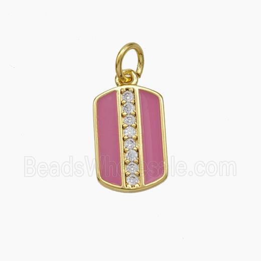 Copper Rectangle Pendant Pave Zirconia Pink Enamel Gold Plated