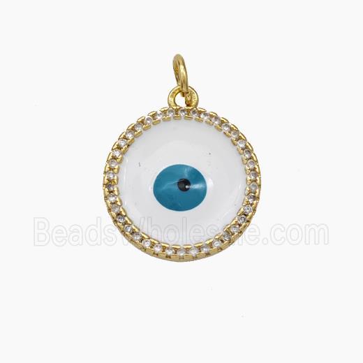 Evil Eye Charms Copper Circle Pendant White Enamel Gold Plated