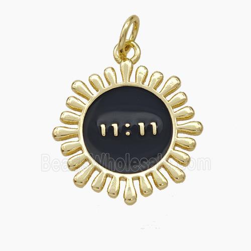Copper Sunflower Pendant Black Enamel Double 11 Gold Plated