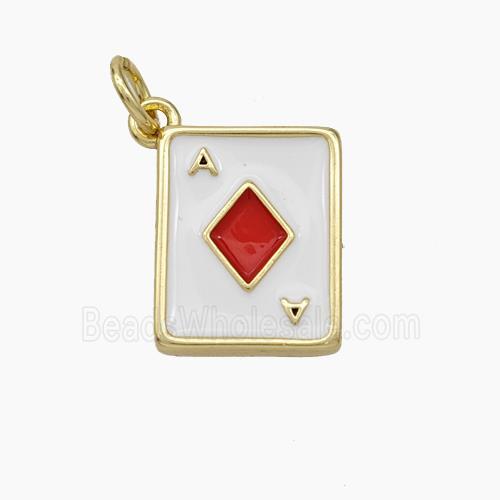 ACE of Diamonds Playing Card Copper Pendant Red Enamel Gold Plated