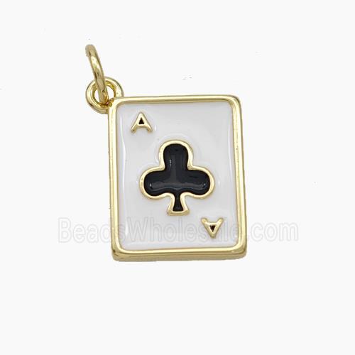 ACE of Clubs Playing Card Copper Pendant Black Enamel Gold Plated