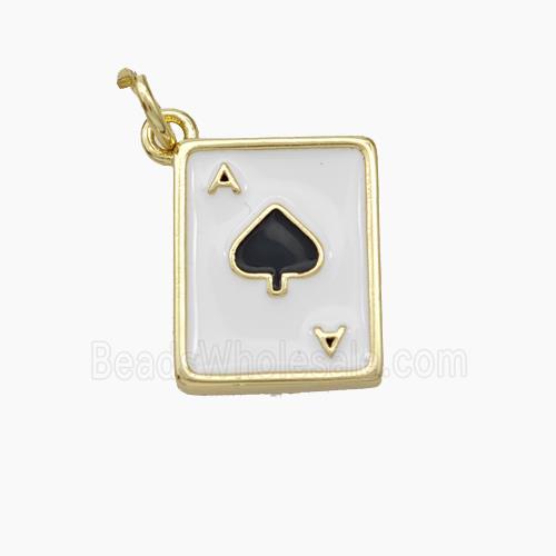 ACE of Spade Playing Card Copper Pendant Red Enamel Gold Plated