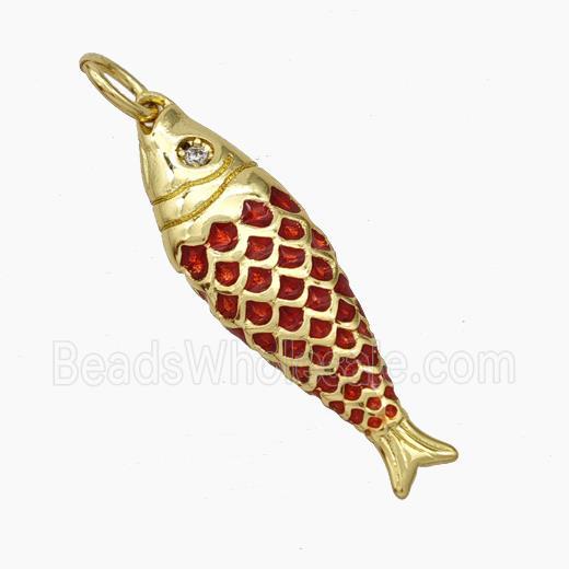Copper Fish Pendant Red Painted Gold Plated