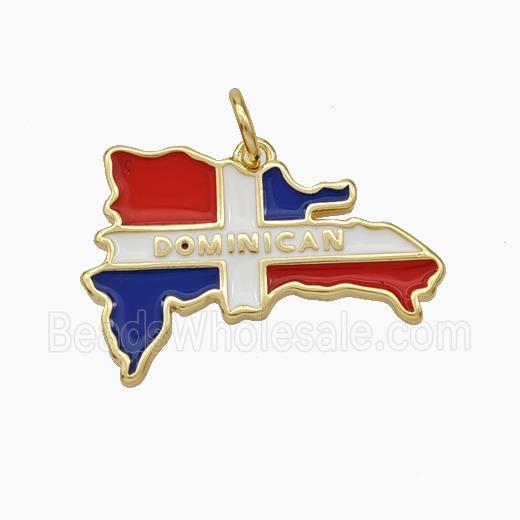 Dominican Map Copper Pendant Enamel Gold Plated