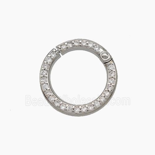 Copper Carabiner Clasp Micropave Zirconia Circle Platinum Plated