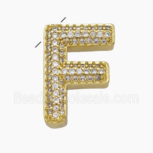 Copper Letter-F Pendant Pave Zirconia Gold Plated