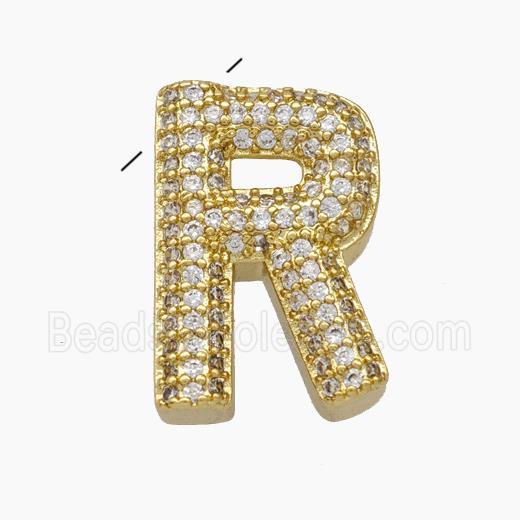 Copper Letter-R Pendant Pave Zirconia Gold Plated