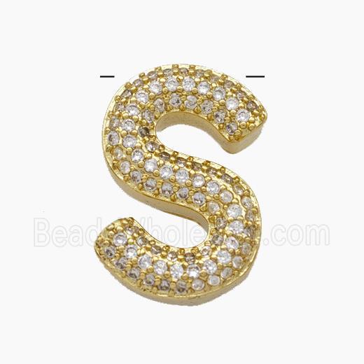 Copper Letter-S Pendant Pave Zirconia Gold Plated