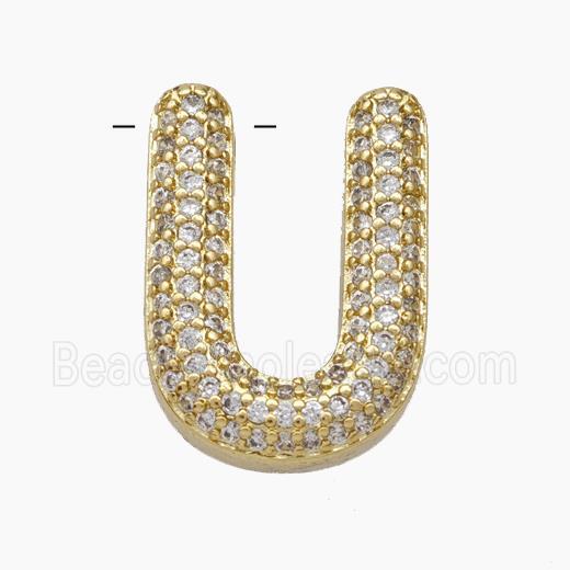 Copper Letter-U Pendant Pave Zirconia Gold Plated