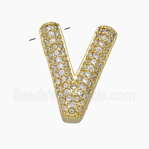 Copper Letter-V Pendant Pave Zirconia Gold Plated