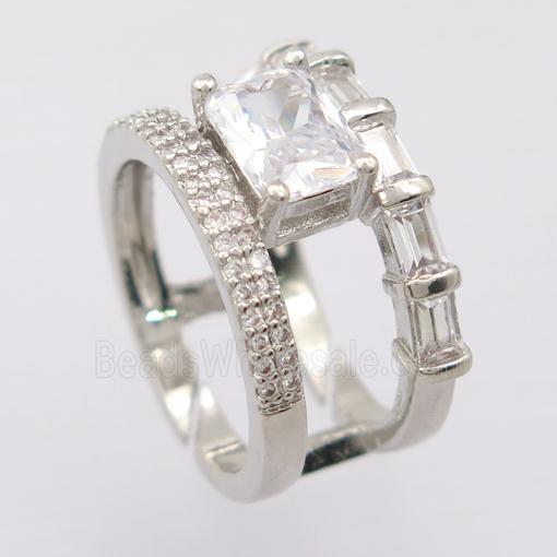 copper Rings pave zircon, resizable, platinum plated