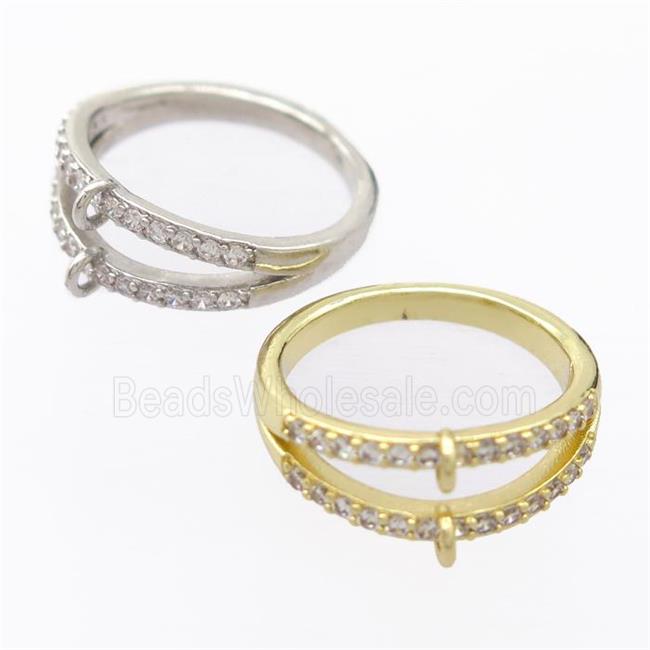 copper Rings pave zircon with bail, resizable, mixed