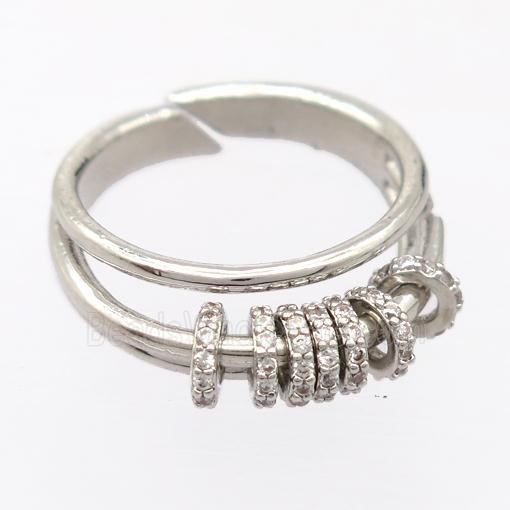 copper Rings pave zircon, resizable, platinum plated