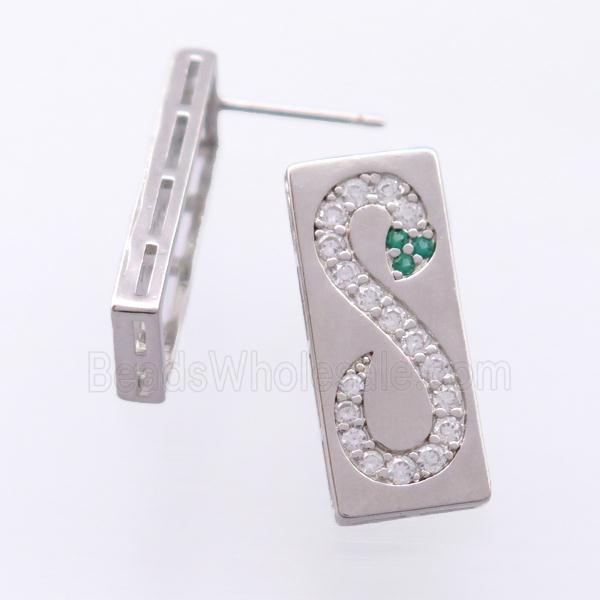 copper Stud Earrings pave zircon, snake, platinum plated