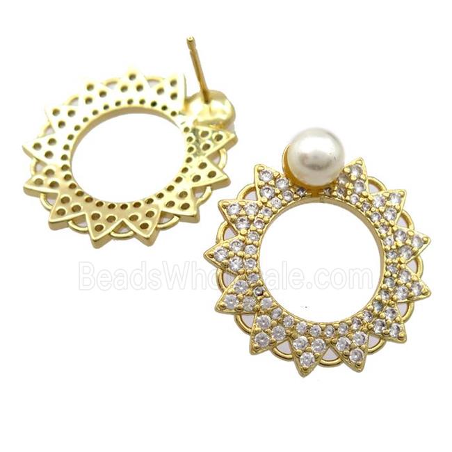copper Studs Earrings pave zircon, gold plated