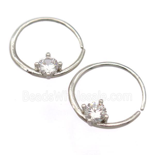 copper Hoop Earrings pave zircon, platinum plated