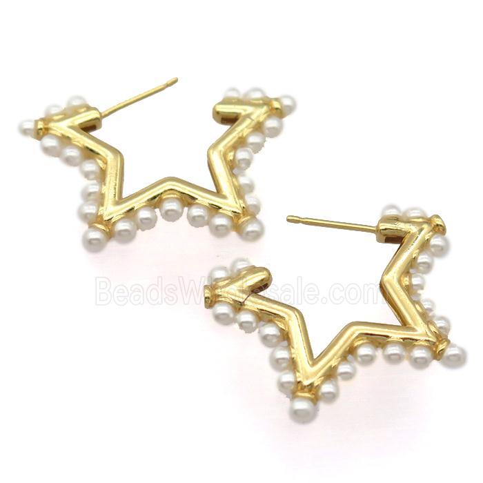 copper Stud Earrings, star, gold plated