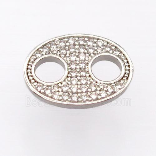 copper connector pave zircon, platinum plated