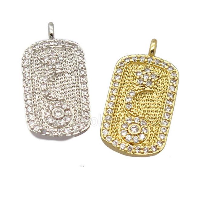 copper pendant pave zircon, rectangle, mixed