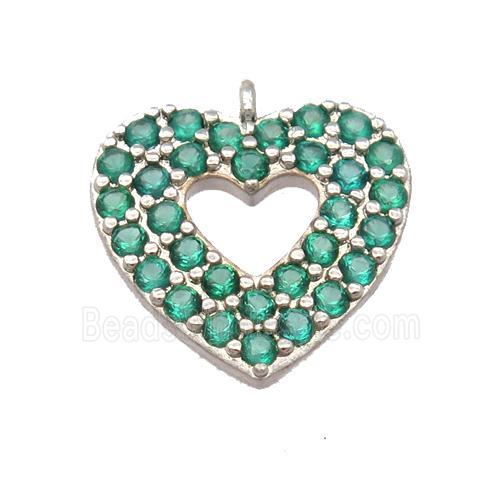 copper heart pendant pave zircon, platinum plated
