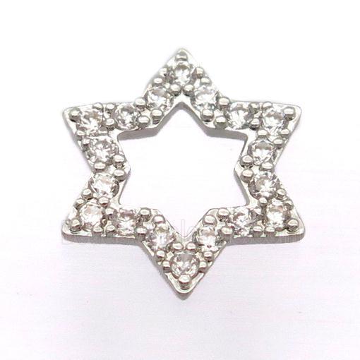 copper david star pendant pave zircon, platinum plated