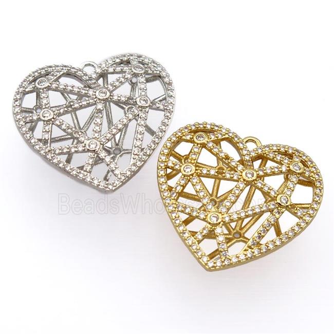 copper heart pendant pave zircon, hollow, mixed
