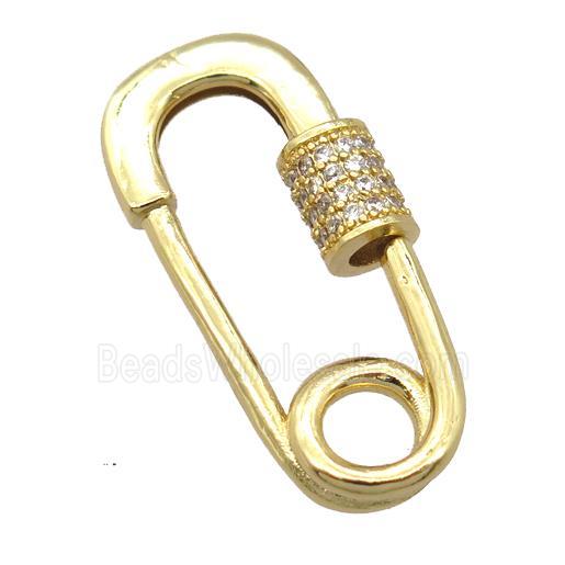 copper carabiner lock pendant pave zircon, gold plated