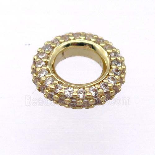 copper rondelle beads pave zircon, gold plated