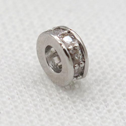 copper heishi beads pave zircon, platinum plated