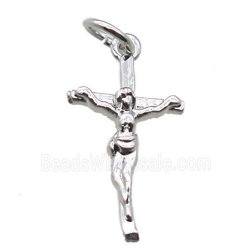 copper Jesus Cross pendant, platinum plated