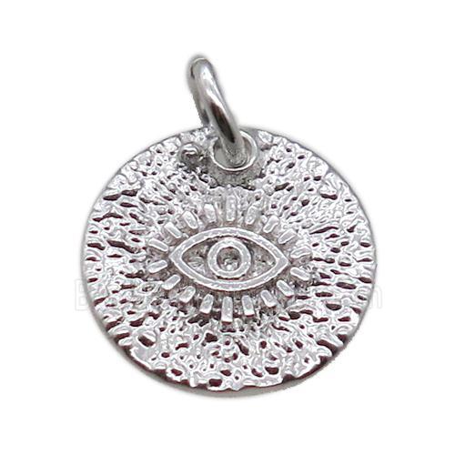 copper circle pendant with eye, platinum plated