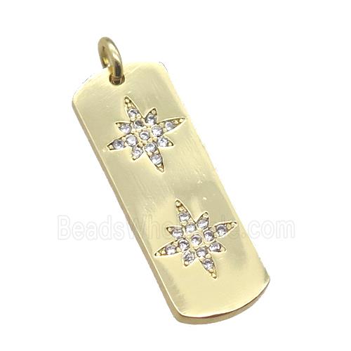 copper rectangle pendant paved zircon with star, gold plated