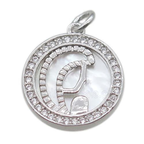 copper circle pendant pave zircon with shell virgin mary, platinum plated
