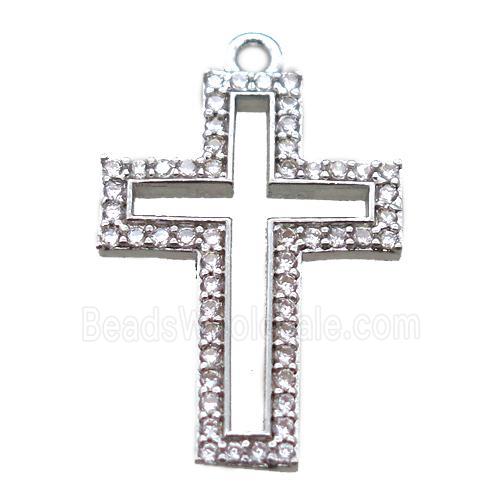 copper cross pendant paved zircon, platinum plated