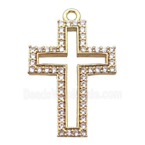 copper cross pendant paved zircon, gold plated