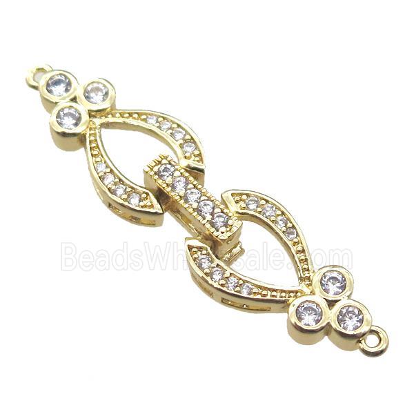 copper heart connector clasp paved zircon, gold plated