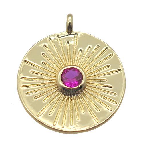 copper circle pendant paved zircon, gold plated