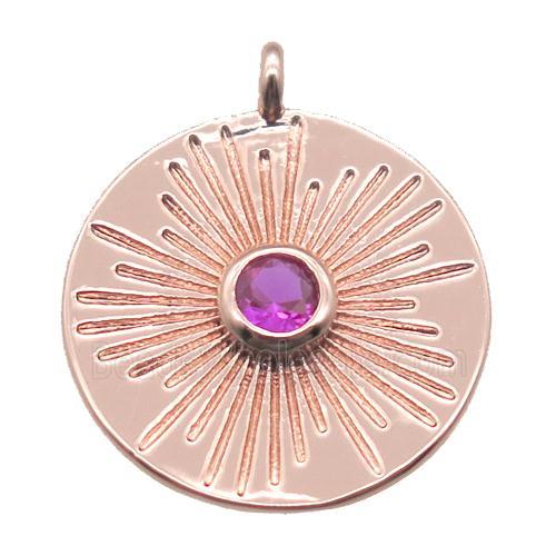 copper circle pendant paved zircon, rose gold