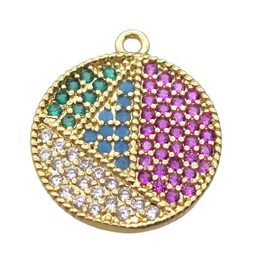 copper circle pendant paved zircon, gold plated