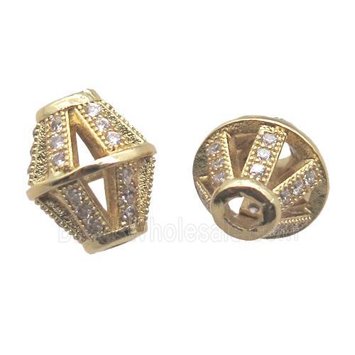 copper bicone beads paved zircon, gold plated