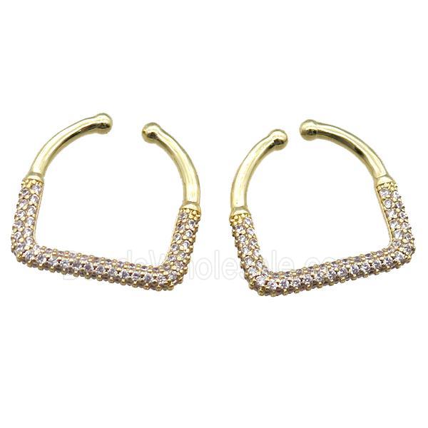copper clip earring paved zircon, gold plated