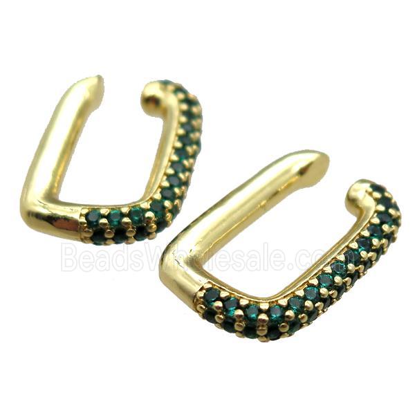 copper clip earring paved zircon, gold plated