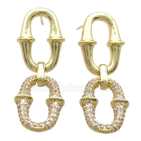 copper Stud Earring paved zircon, gold plated