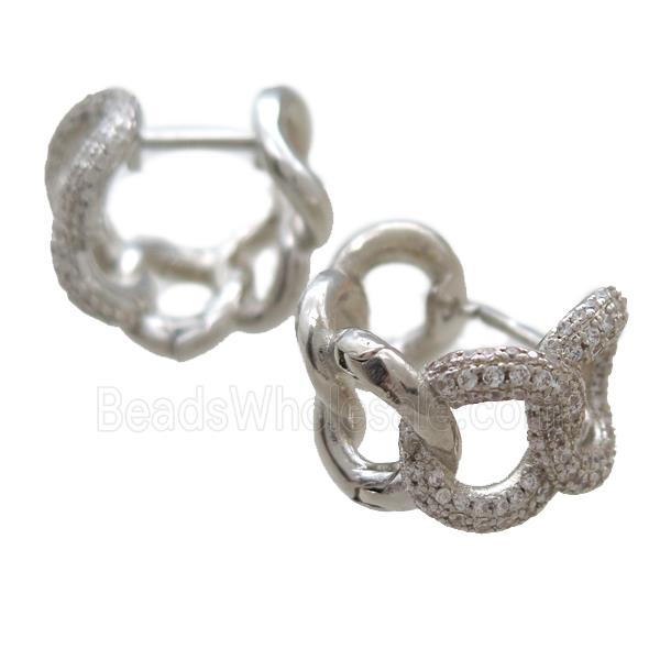 copper Latchback Earrings paved zircon, platinum plated