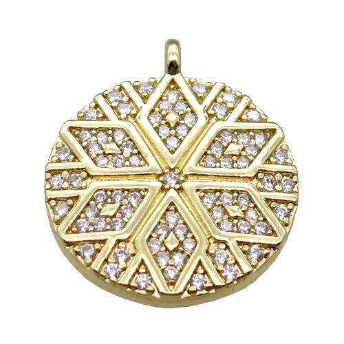 copper circle pendant paved zircon, gold plated