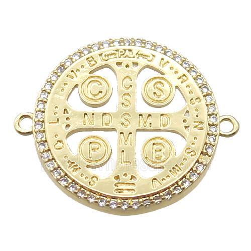 copper circle connector paved zircon, gold plated