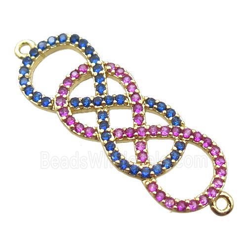 copper double infinity connector paved zircon, gold plated